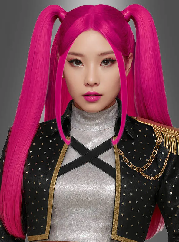 K-Pop Perücke Mari mit Zöpfen pink