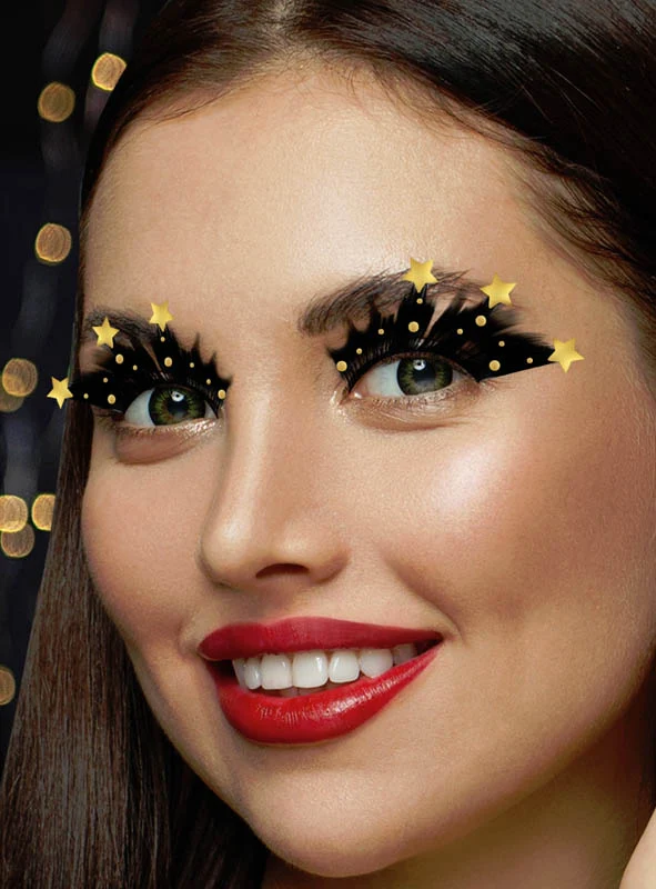 Schwarze Wimpern mit Sternen selbstklebend