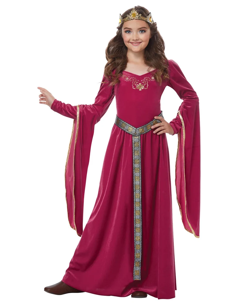 Mittelalterliches Prinzessinnenkostüm aus rosa Samt für Mädchen