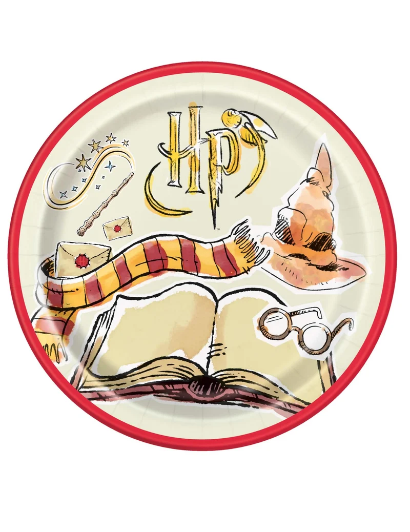 Harry Potter™-Pappteller Tischzubehör 8 Stück rot-beige-gelb