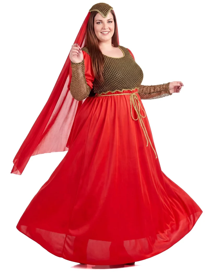 Rotes mittelalterliches Kostüm für Damen Plus Size