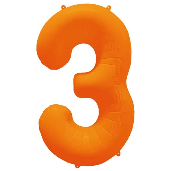 3-Jahres-Zahlenballon, neonorange, leer, 86 cm