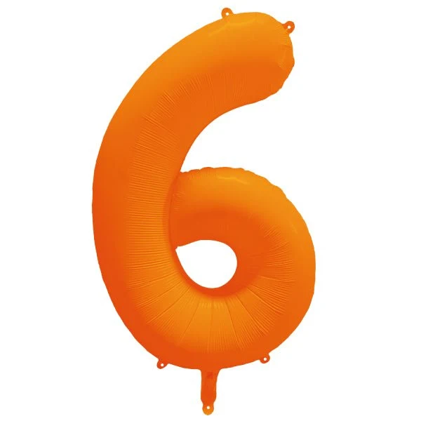 6 Jahre Zahlenballon, neonorange, leer, 86 cm