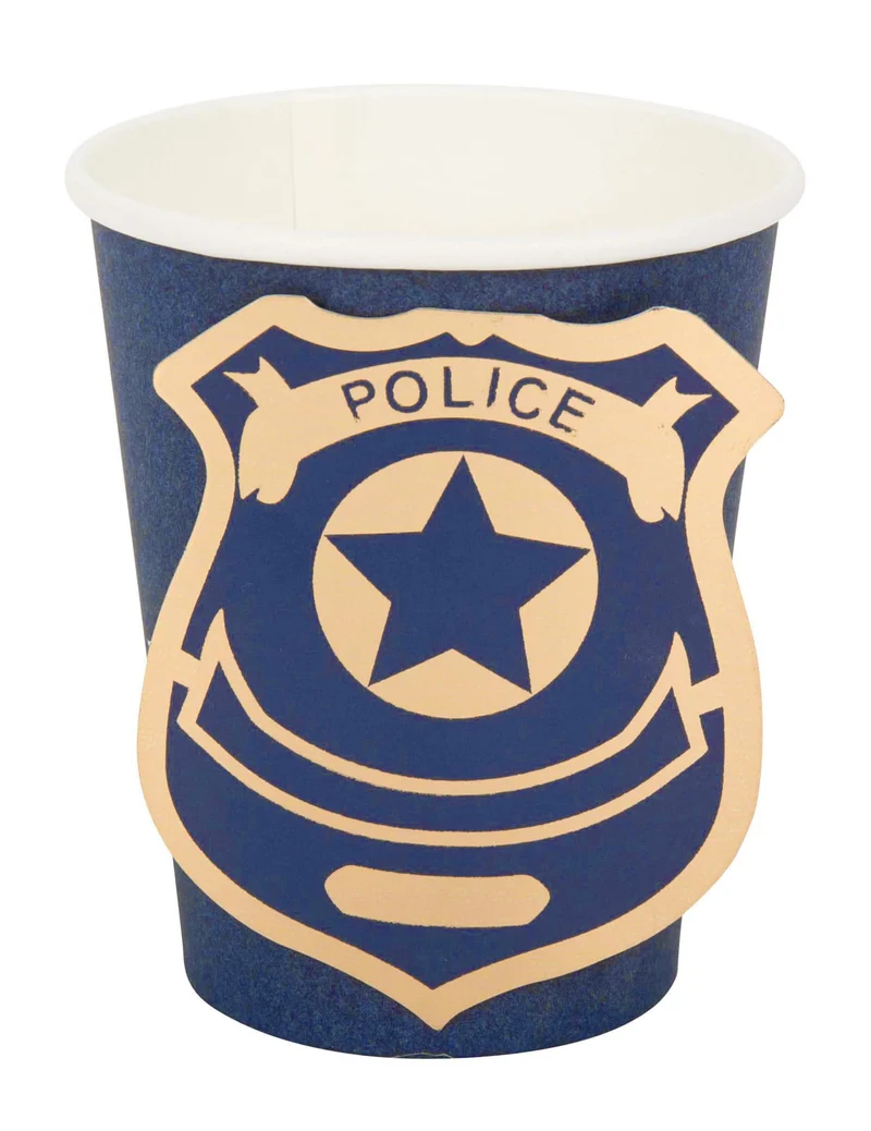 8 goldfarbene Pappbecher der Marine und der Polizei, 255 ml