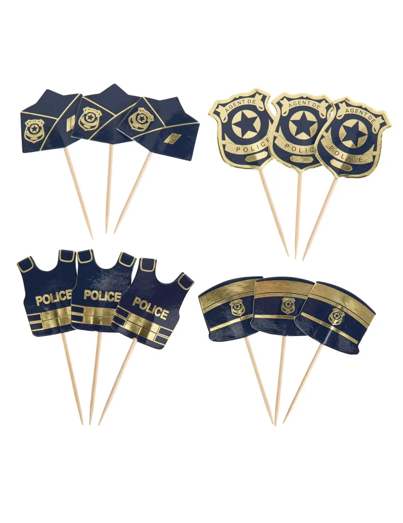 12 Navy- und Gold-Polizeipicks von 7 bis 8,5 cm