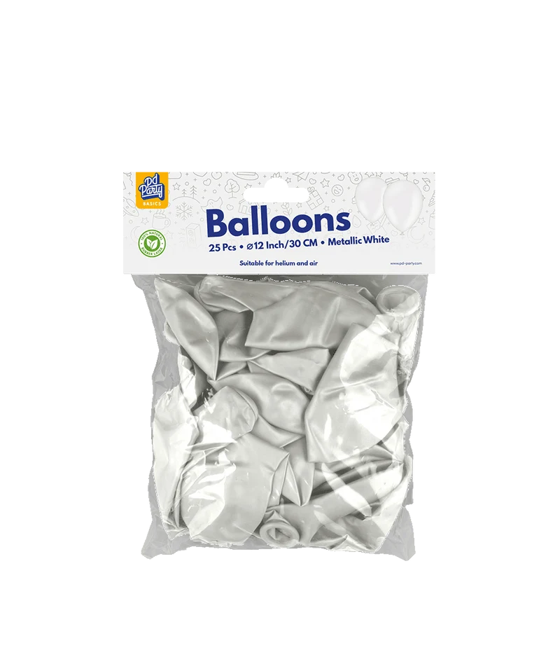 Weiße Ballons Metallic 30cm 25Stk