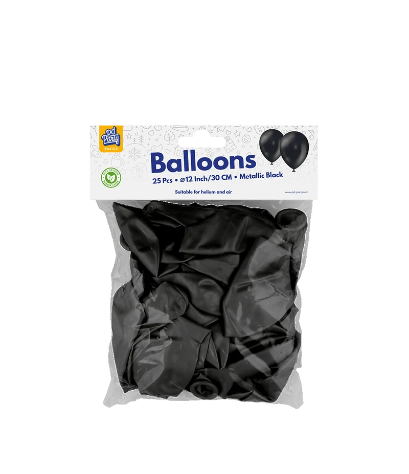 Schwarze Ballons Metallic 30cm 25Stk
