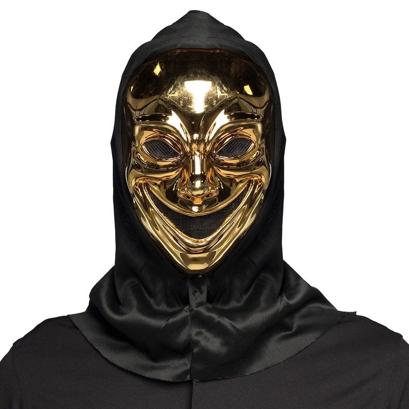 Gezichtsmasker Crazy Killer met Kap Goud – Psycho Halloween Masker