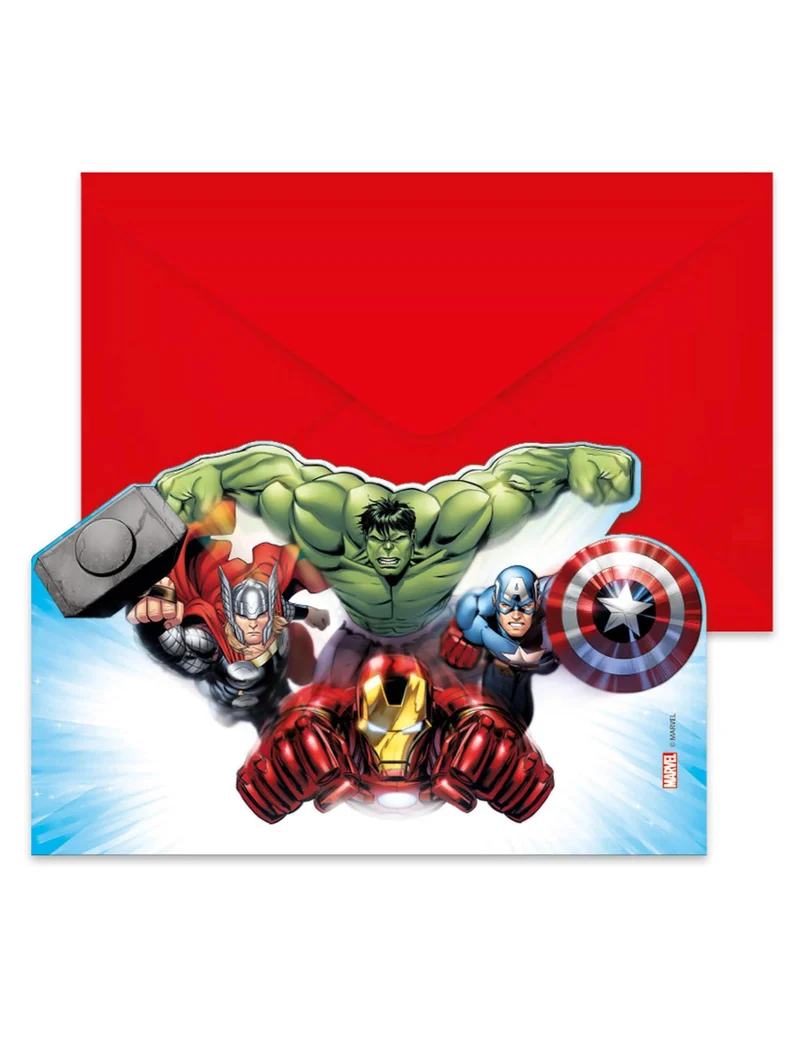 6 Avengers-Einladungen + Umschläge