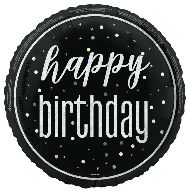 Happy Birthday Helium Ballon Weiß Schwarz Leer 45cm
