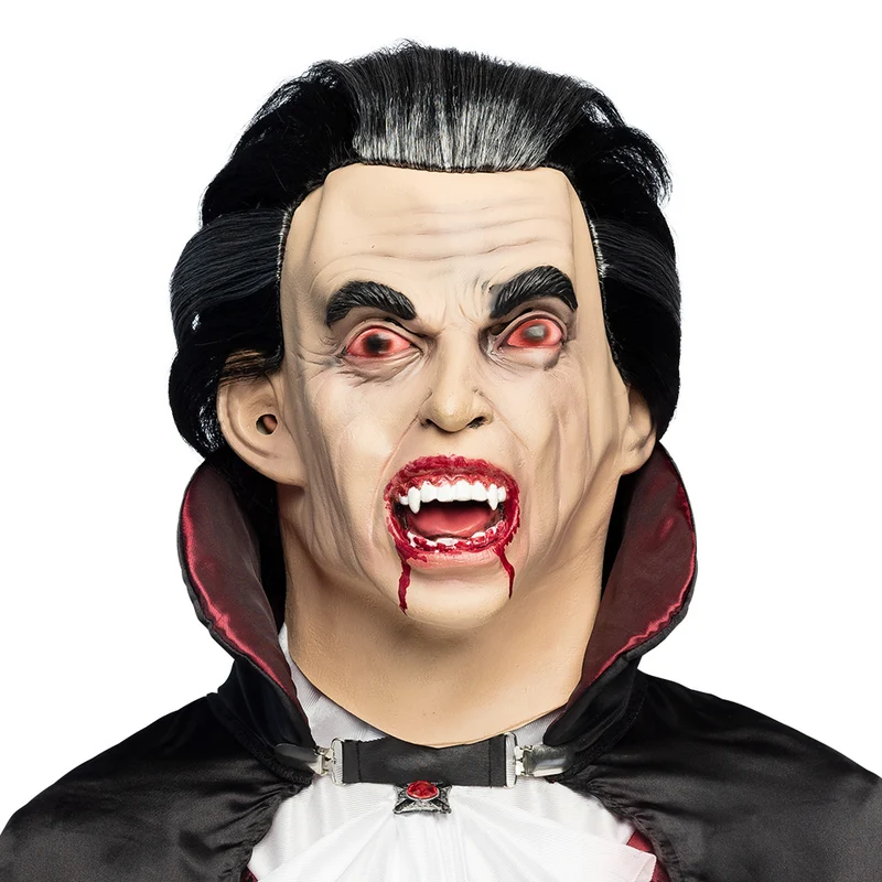 Latex Hoofdmasker Graaf Vamp – Count Vampire Masker met Bloed