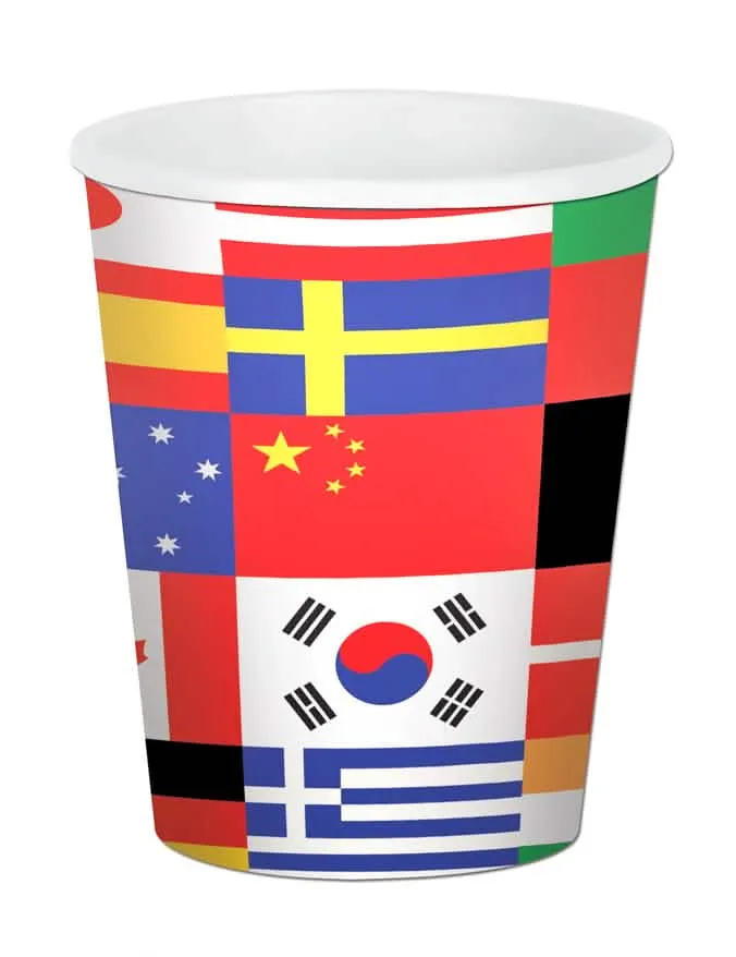 8 Pappbecher Flaggen der Welt 255 ml