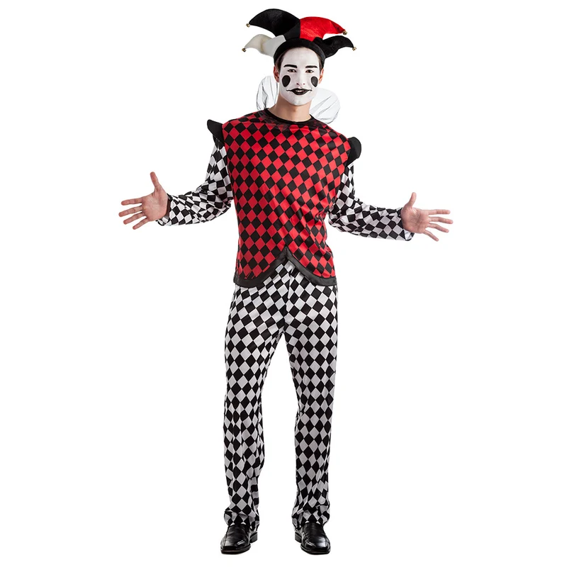 Harlekijn Kostuum Heren – Nar & Clown Kostuum met Muts, Shirt en Broek
