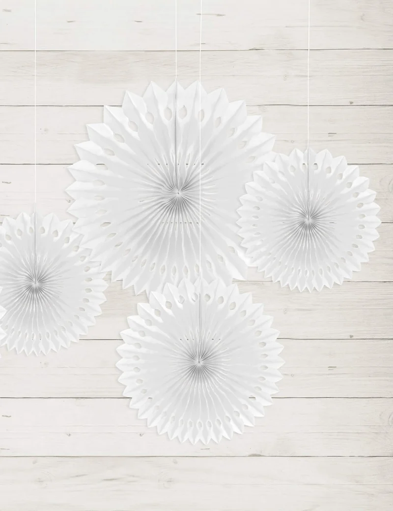 3 weiße Papier-Fächerrosetten 20, 25 und 30 cm zur Party-Dekoration