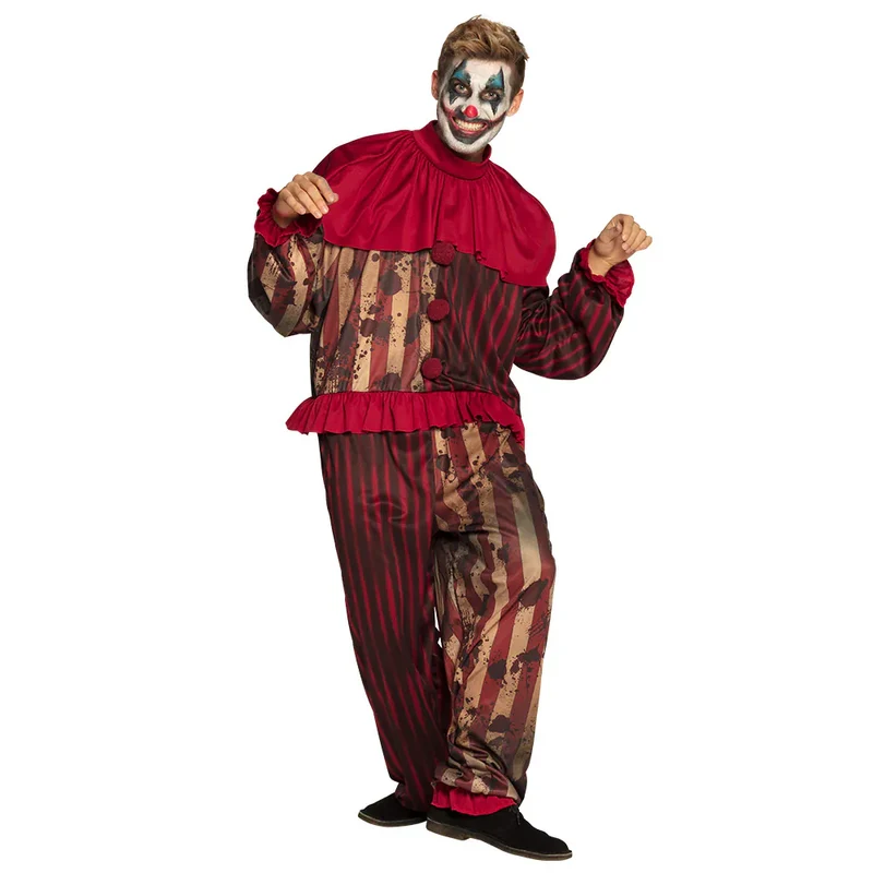 Midnight Clown Kostuum Heren – Enge Horror Clown Jumpsuit met Kraag