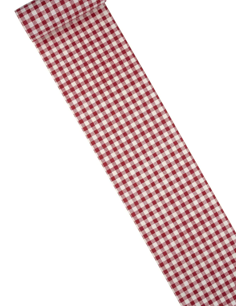 Vichy-Tischläufer aus Leinen 15 cm x 5 m rot-weiß kariert