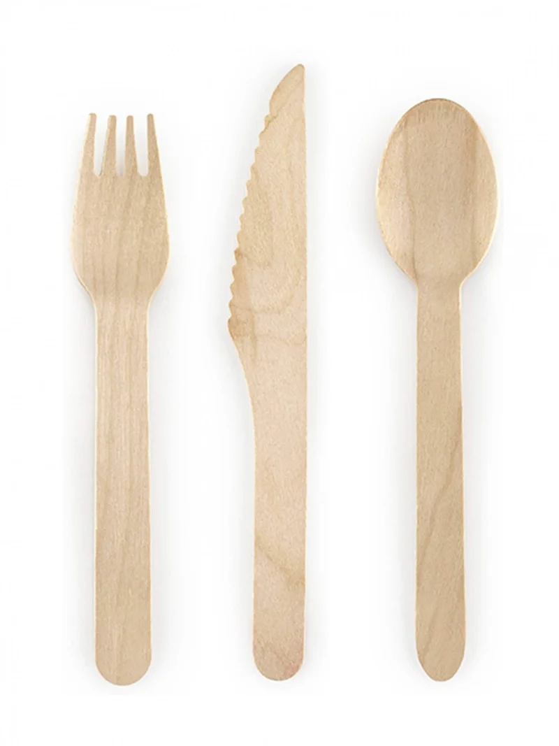 18 Holzbesteck 16 cm sortiert natur