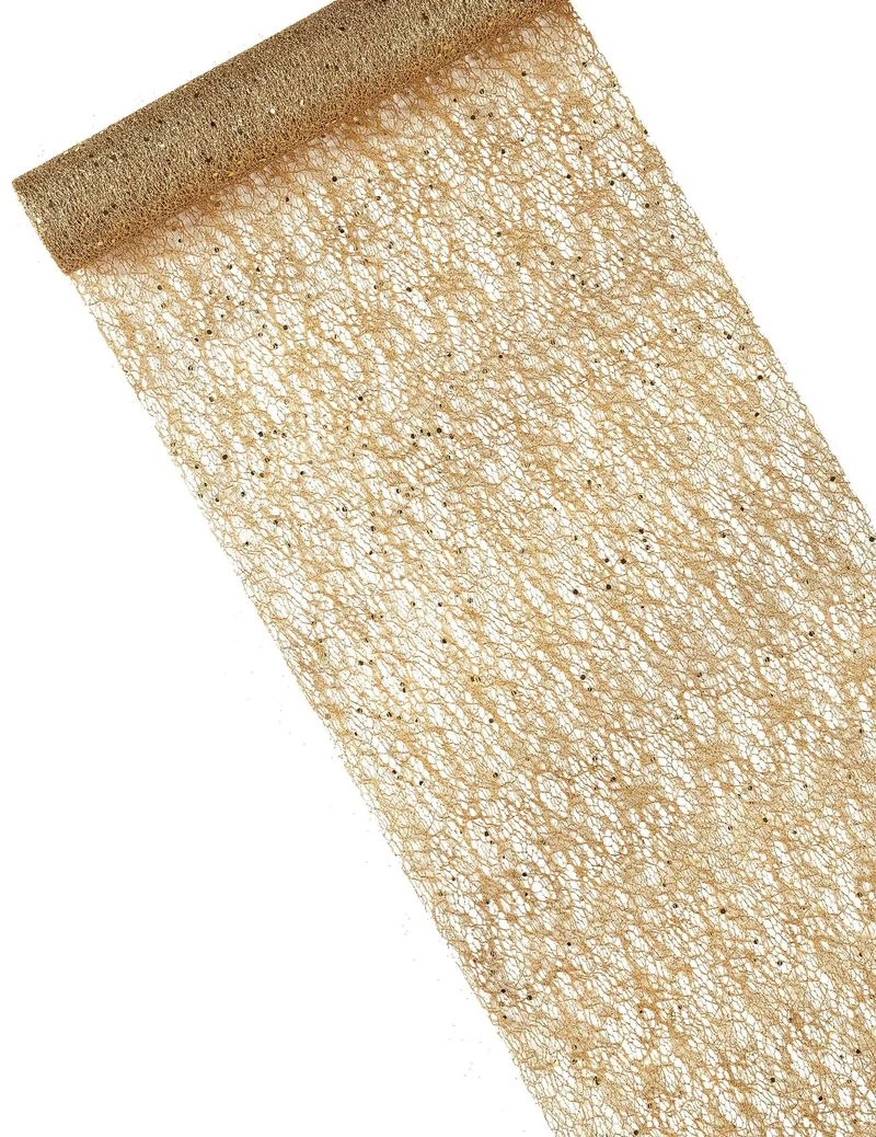 Goldener Metallic-Tischläufer mit Pailletten 28 cm x 5 m