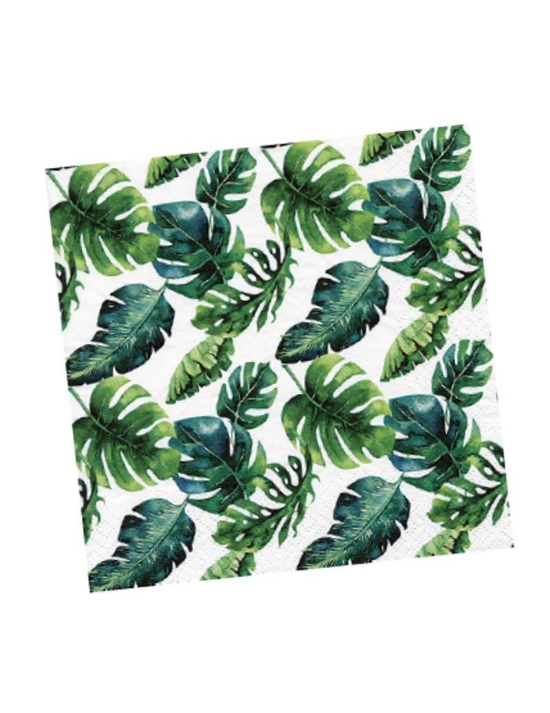 20 tropische Papierservietten weiß und grün 33 x 33 cm exotische Blätter