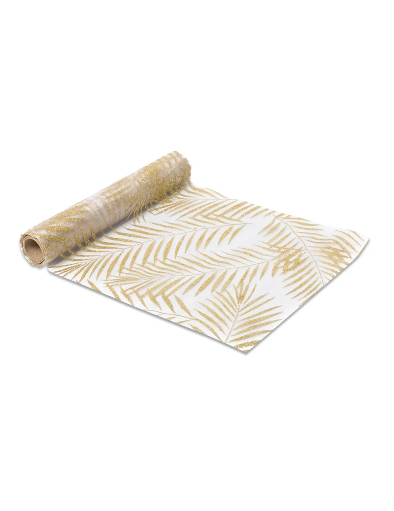 Goldglitzer-Palmen-Organza-Tischläufer 28 cm x 5 m, schicke tropische Partydekoration