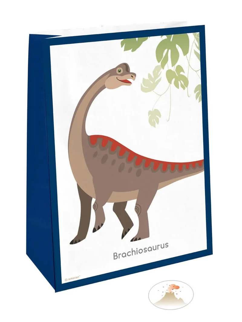 4 große blaue Dinosaurier-Geschenktüten mit Aufklebern aus Papier