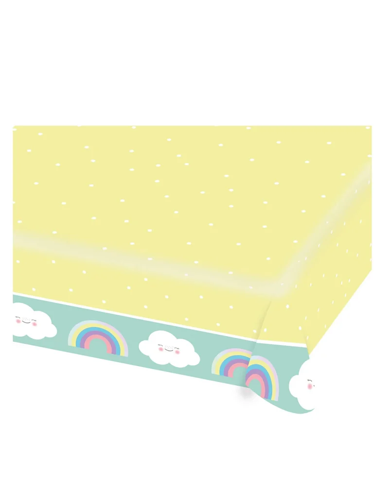 Papiertischdecke kleine Wolke mint und gelb 115 x 175 cm für Geburtstag