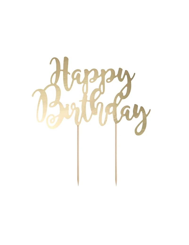 Kuchen-Topper aus goldfarbenem Metallic-Karton "Happy Birthday" 22,5 cm für schicke Dekoration
