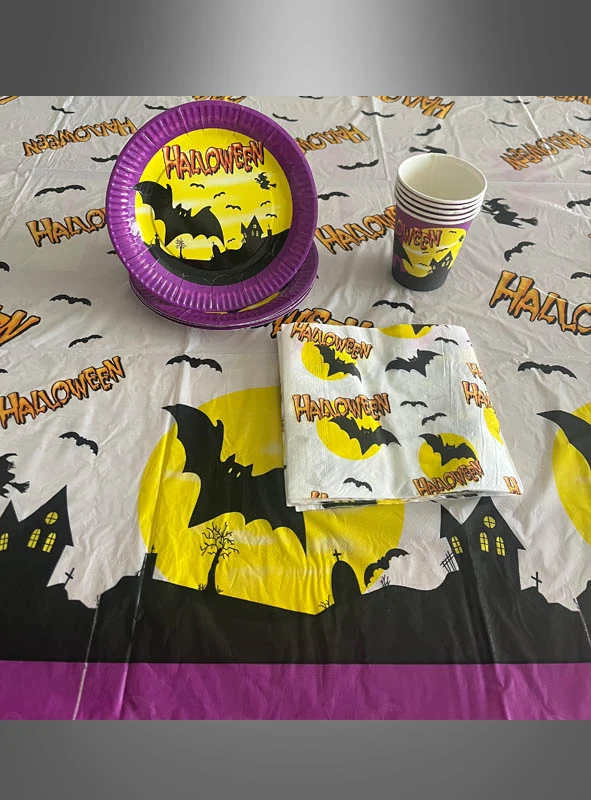 Halloween Pappgeschirr Set Fledermaus 19 Teile