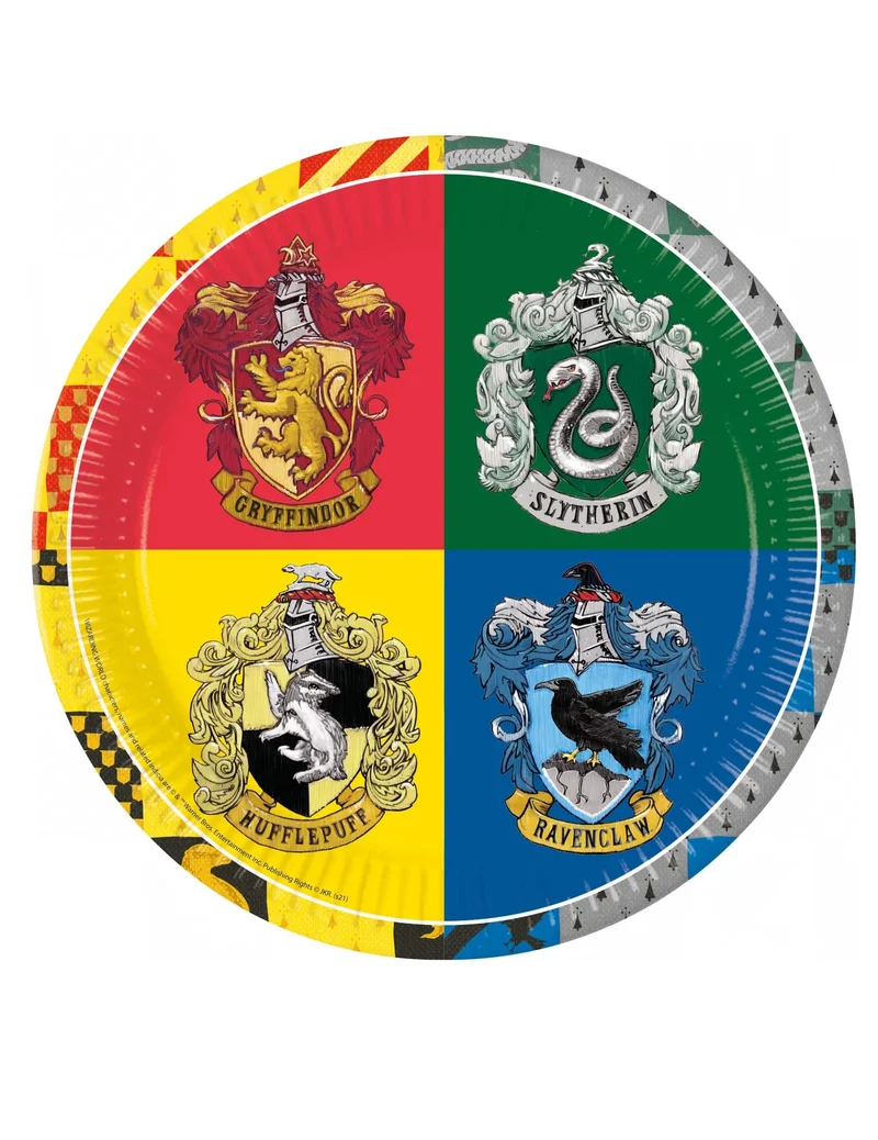 Wappen Pappteller Harry Potter™ 8 Stück grün-blau-rot-gelb 23 cm