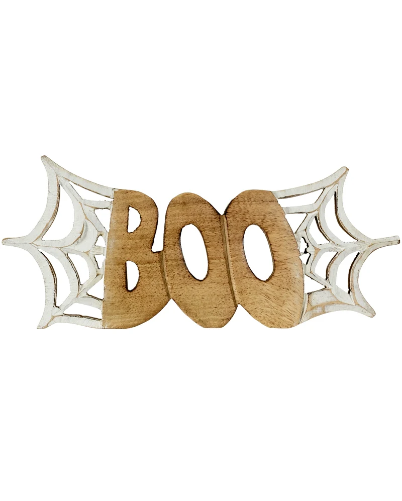 Urbane "Boo" Tischdekoration mit Spinnweben aus Holz 25cm
