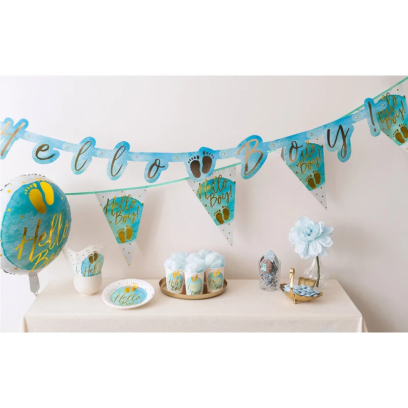 Kartonnen letterslinger 'Hello Boy!' (140 cm)