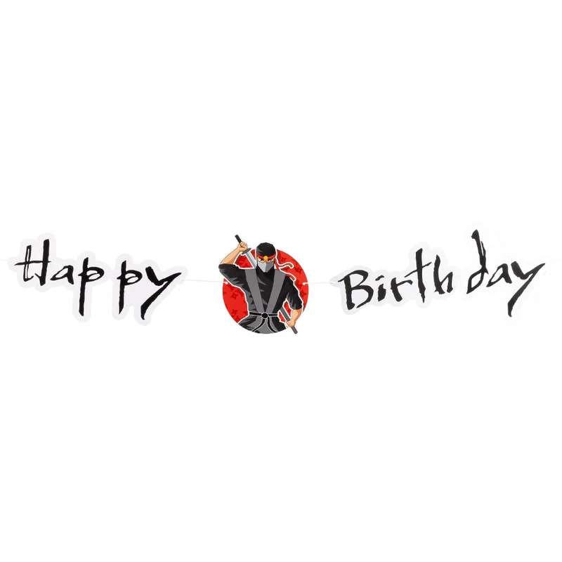 Kartonnen letterslinger Ninja 'Happy Birthday' (120 cm)