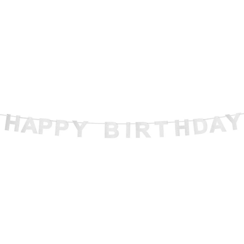 Kartonnen glitter letterslinger 'Happy Birthday' zilver (225 cm)