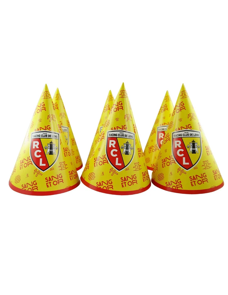 6 Partyhüte aus Pappe RC Lens 16 cm