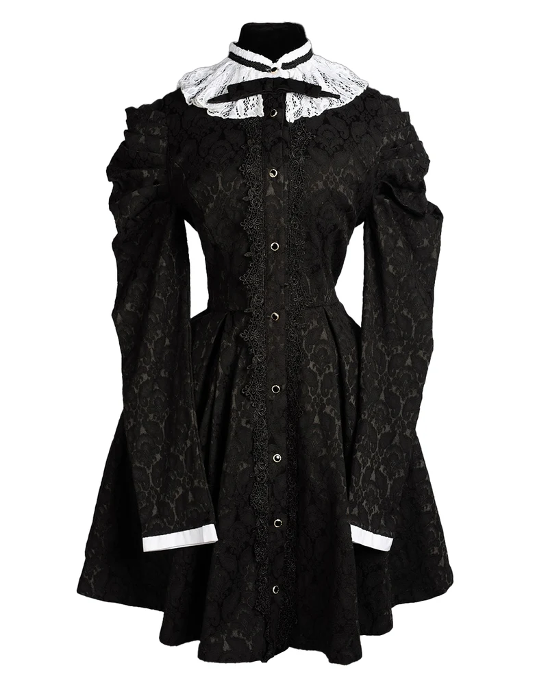 Viktorianisches Gothic Kleid mit Brokat Spitzenkragen