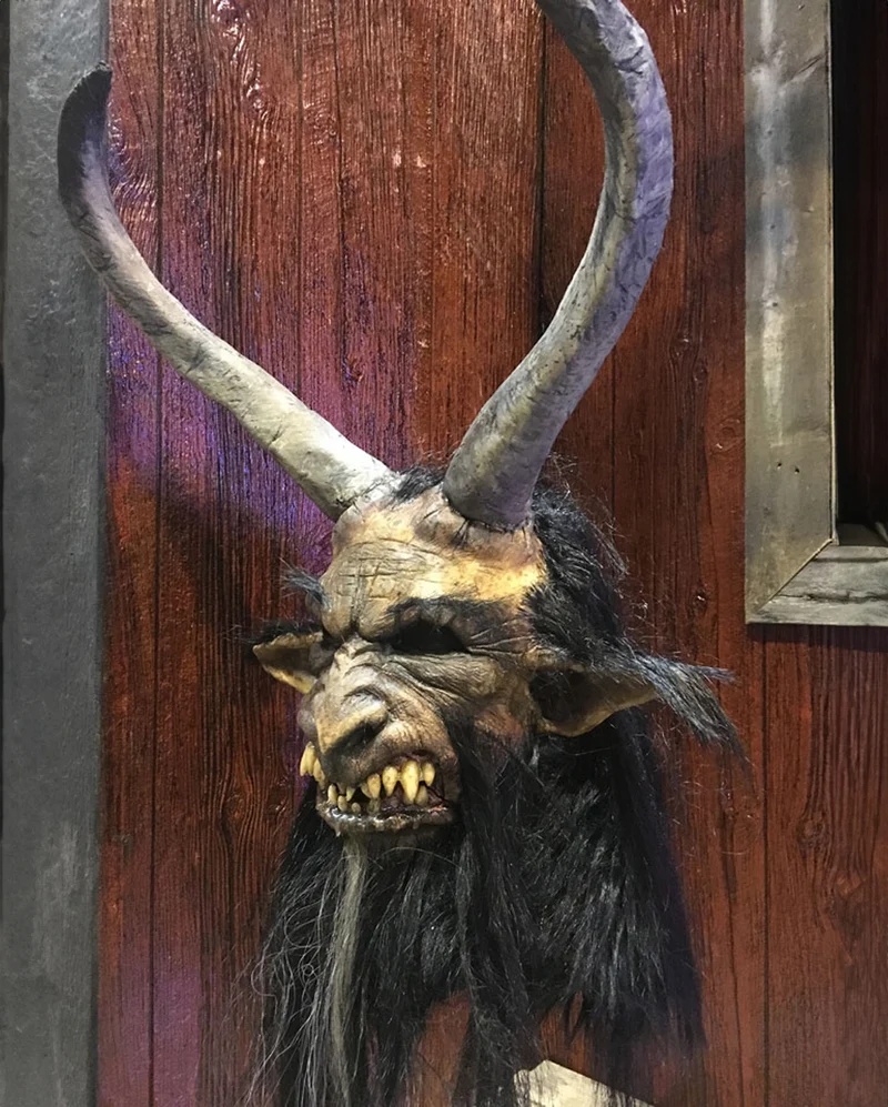 Verstörende Krampus Maske mit Hörnern