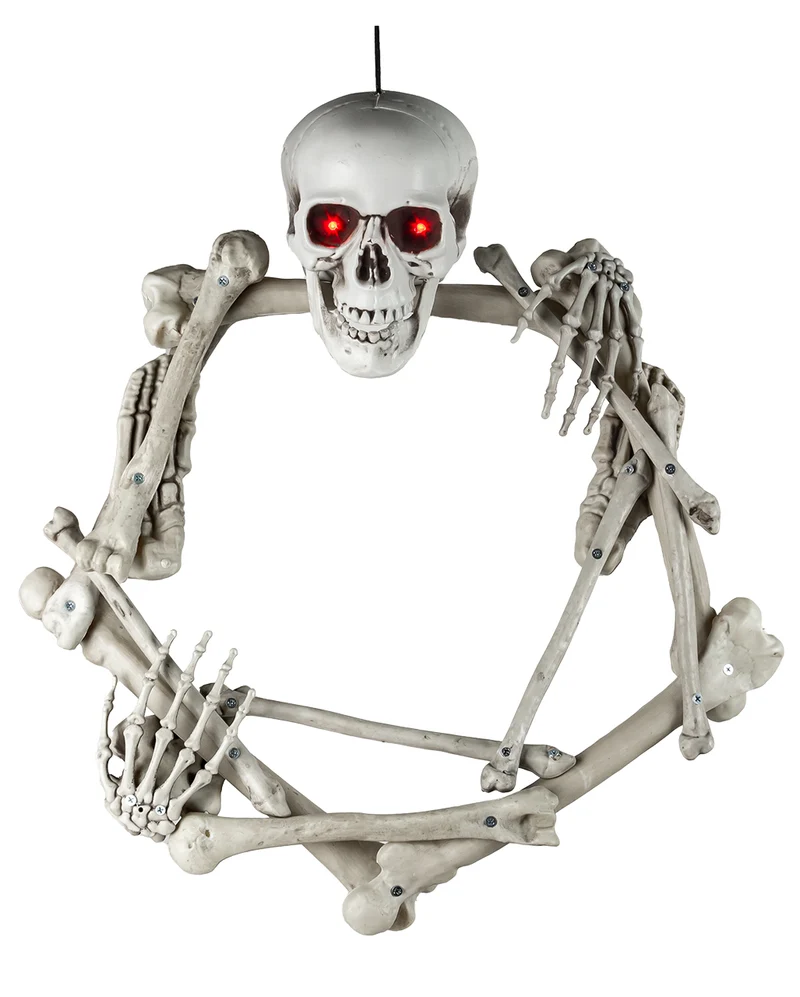 Totenkopf & Knochen Türkranz mit LED Augen 65cm