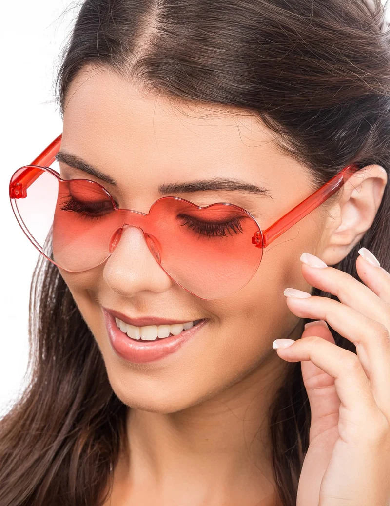 Herzbrille getönte Gläser rot für Erwachsene