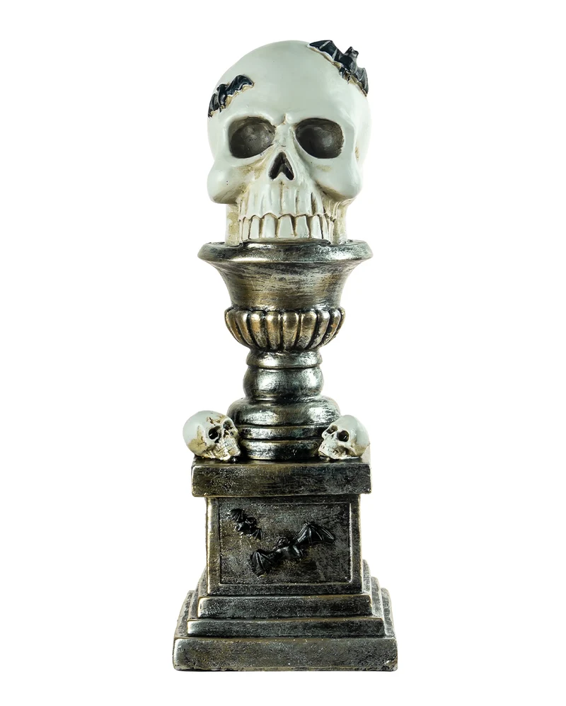 Totenkopf Urne mit Fledermäusen Dekofigur 28cm