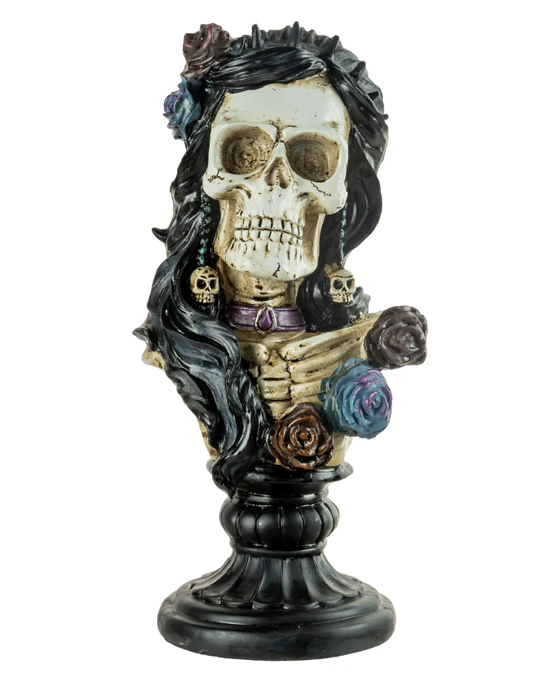 Skelett Dame Büste mit Rosen & Totenköpfen 26,5cm