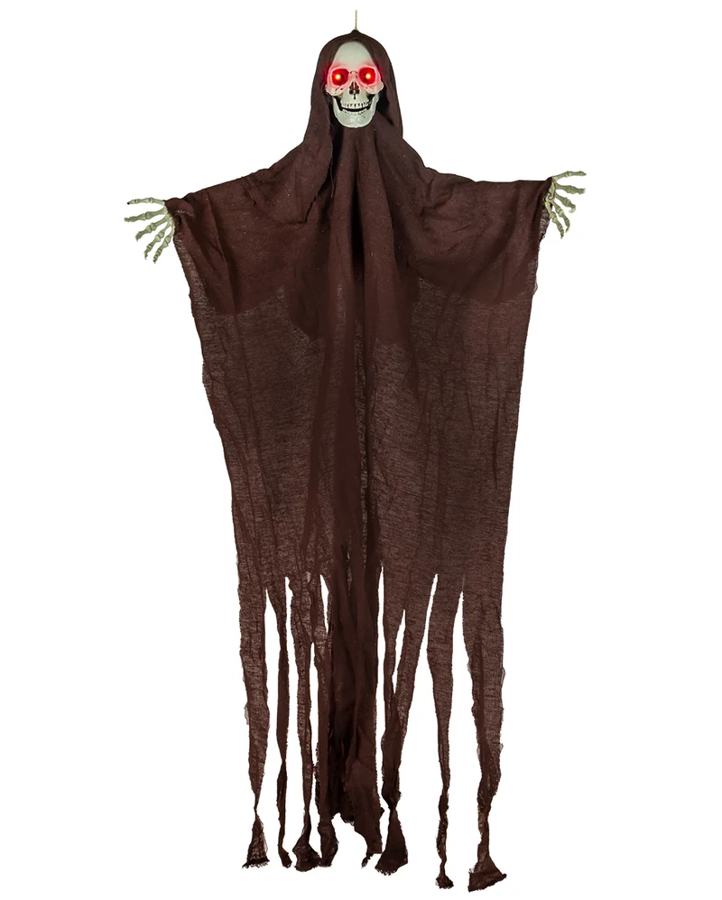 Skelett in Fetzenrobe Hängefigur mit LED Augen 115cm