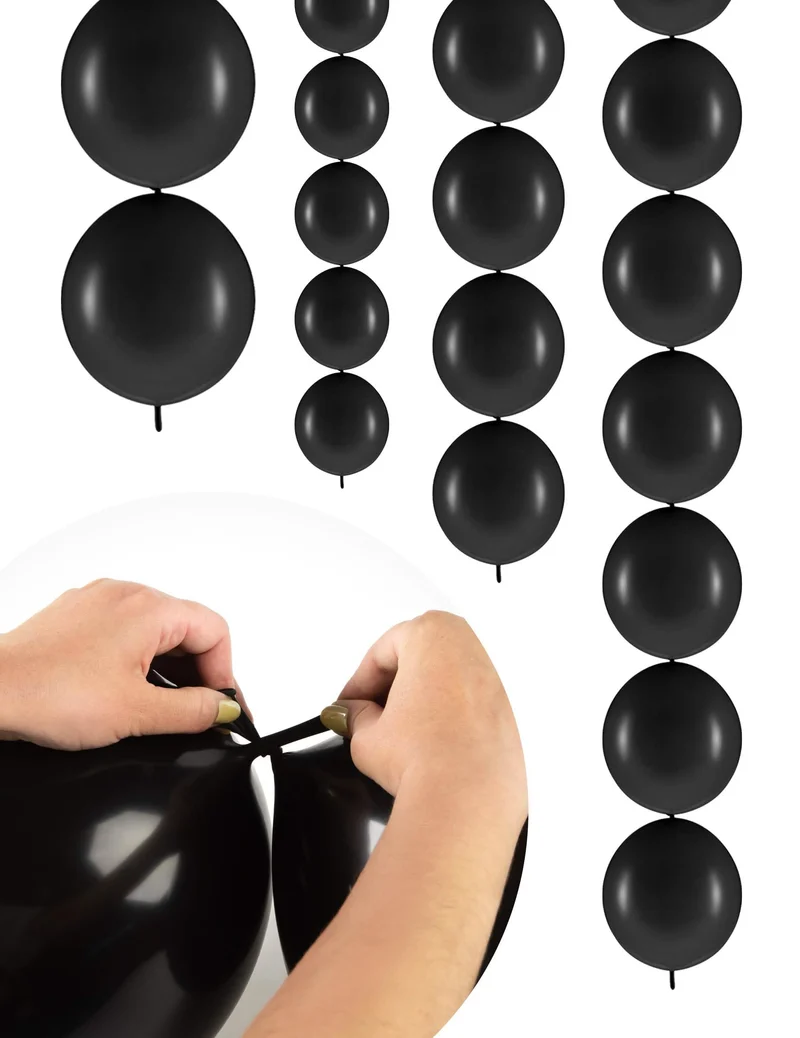 20 schwarze aufblasbare Luftballons zum Verbinden 28 cm