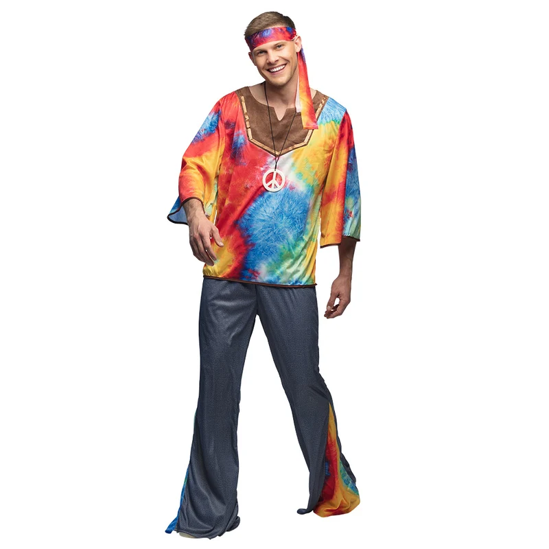 Hippie Kostuum Heren | hoofdband, ketting, shirt en broek