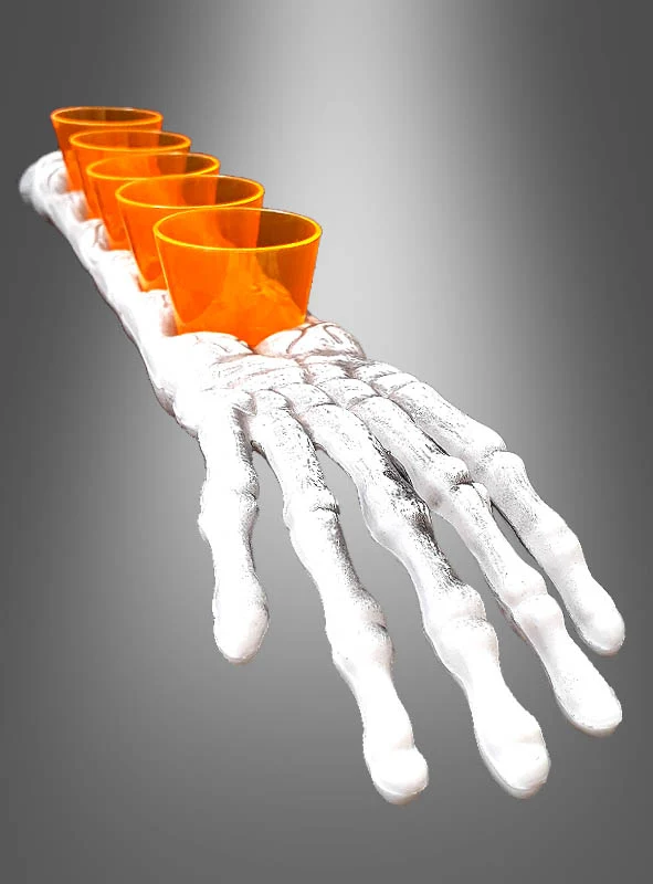 Fünf Schnapsgläser mit Skelett Arm Tablett Shotgläser