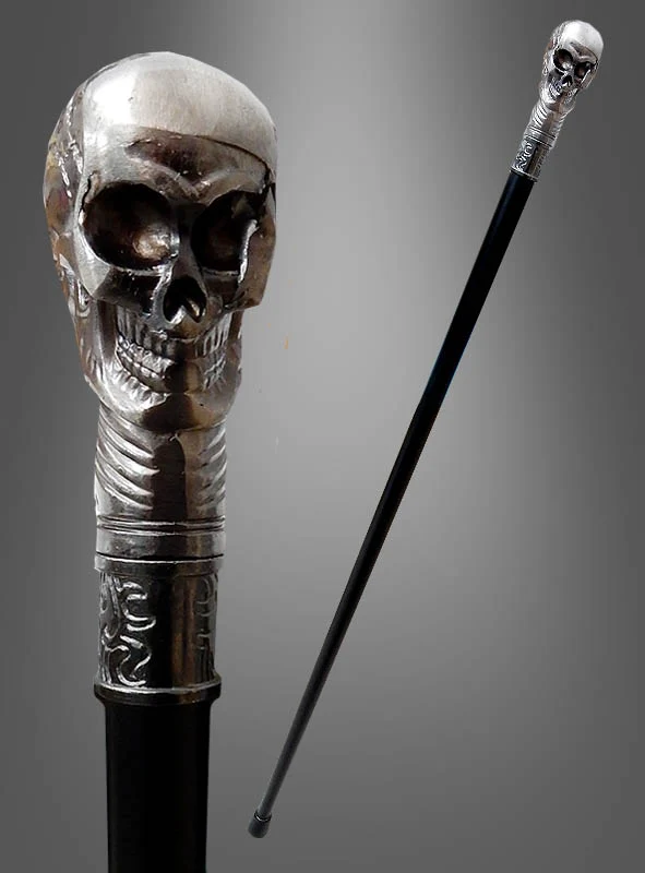 Totenkopf Spazierstock 93cm antiksilber
