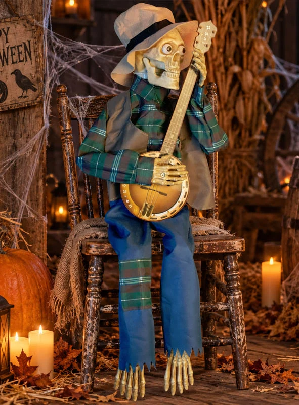 Banjo spielendes Skelett Halloween Deko
