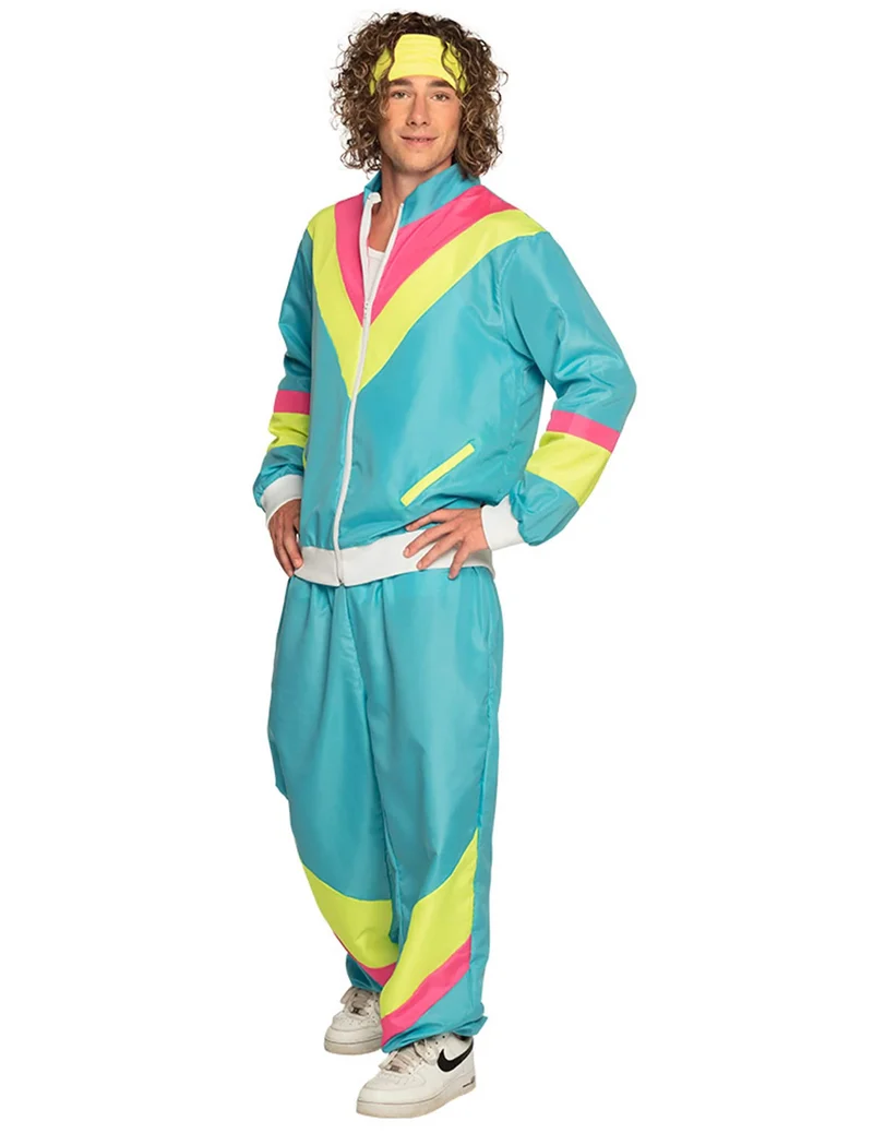Neonblauer Retro-Jogginganzug Kostüm für Herren