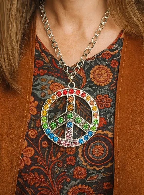 Peace Kette mit Strass 6cm