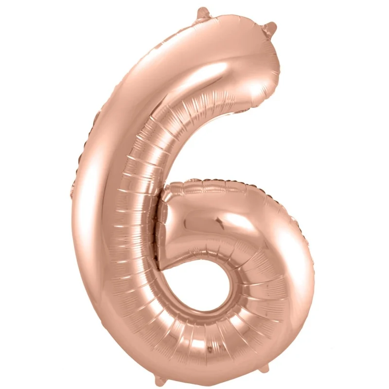 6-Jahres-Zahlenballon, Roségold, glänzend, leer, 86 cm