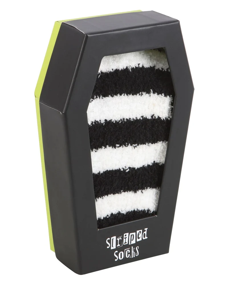 Schwarz-Weiß Gestreifte Socken in Sarg Geschenkbox